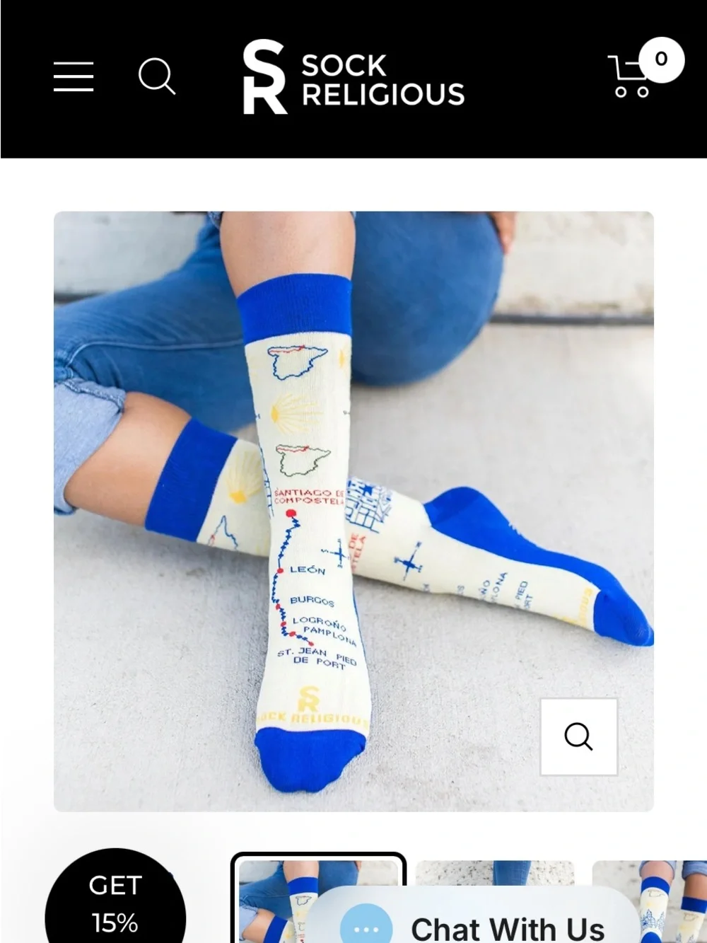 Camino de Santiago Crew Socks - Blue & White